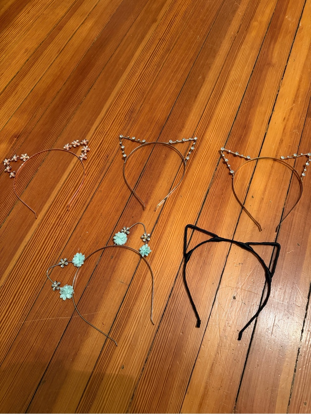 Girls Floral & Pearl Cat Ear Headband Set — Black, Rose Gold, Turquoise, Gold